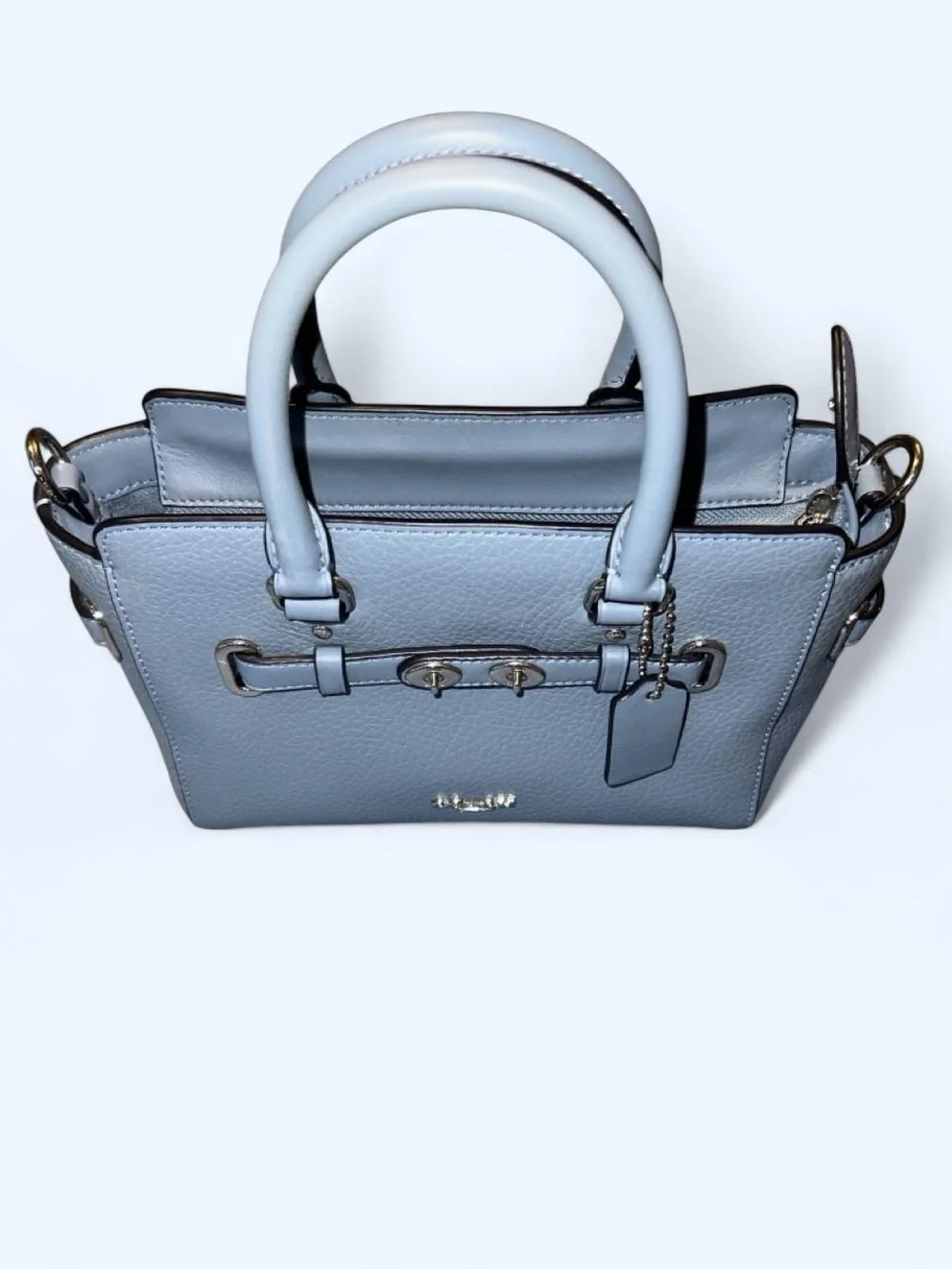 Coach Blake Carryall 25 Pebbled Leather Satchel Crossbody in Dusty Blue